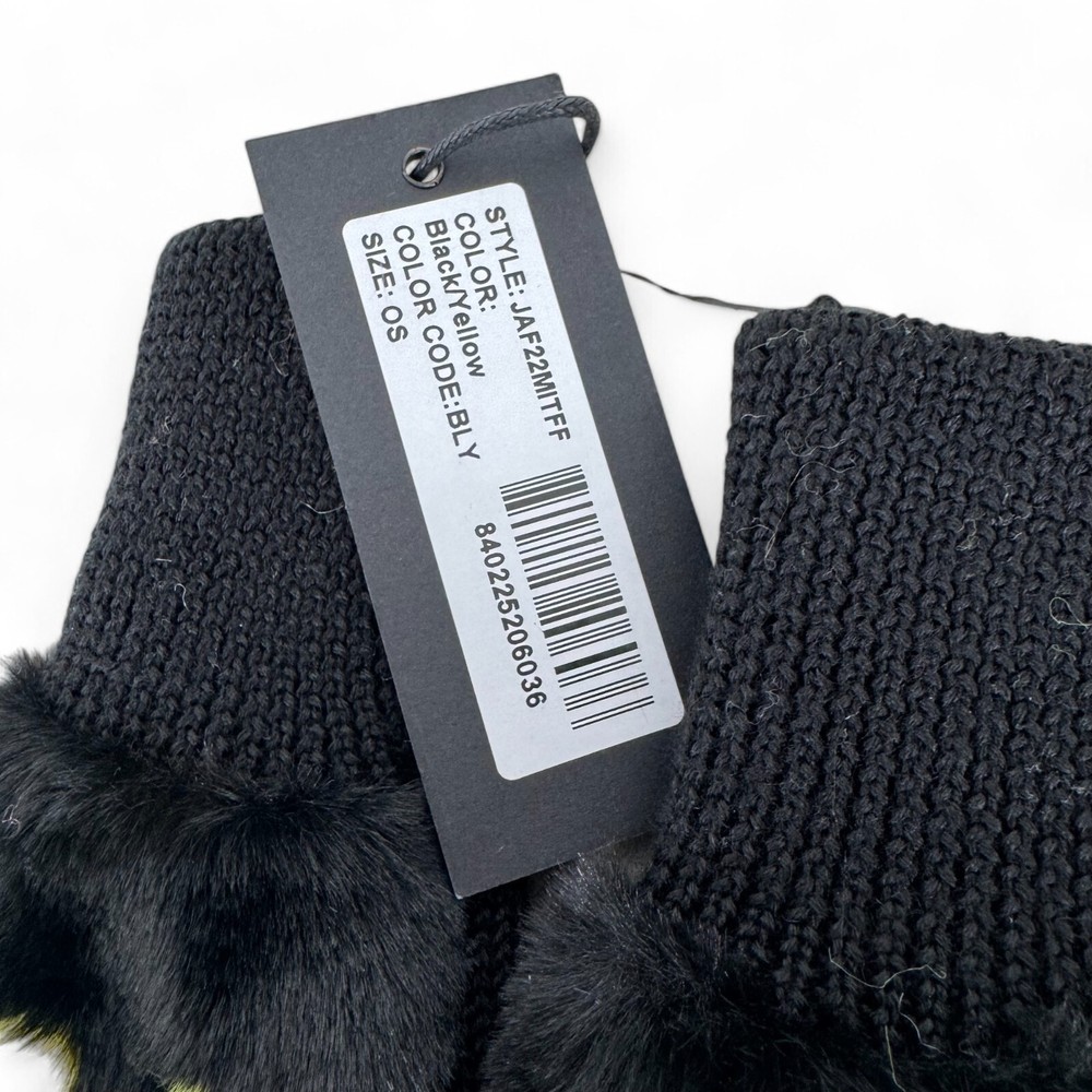 Jocelyn Intarsia Jack O Lanterns Faux Fur Mittens Cozy Soft Spooky Fingerless - Picture 2 of 2